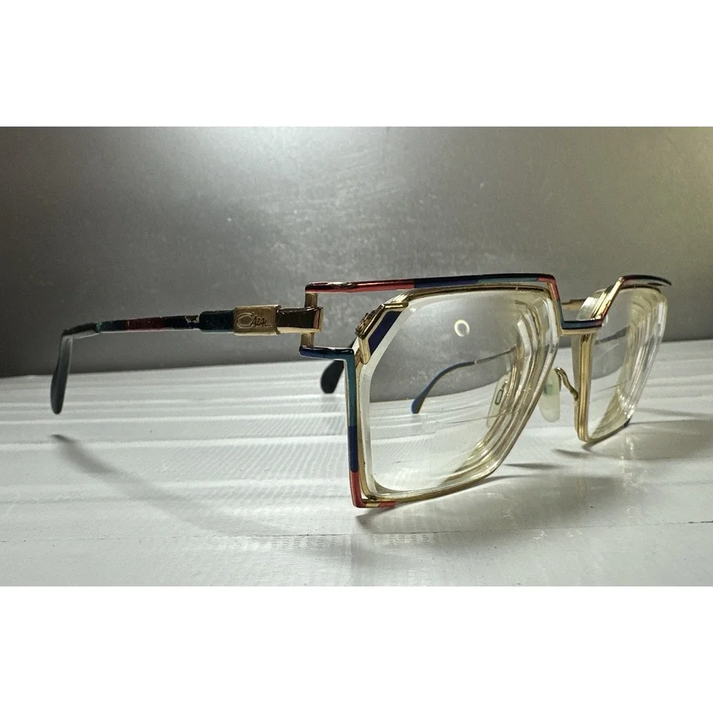 90s Cazal VTG Frames Only- Mod. 250- Col. 411 -Gold/Blue/Red Geometric 56/16-135